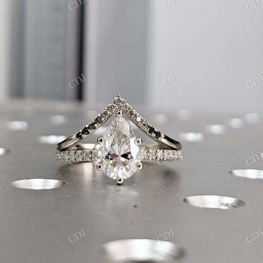 1.73CTW Pear Cut Moissanite Engagement Bridal Ring Set  customdiamjewel 10KT White Gold VVS-EF