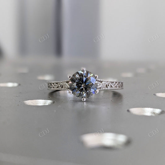 1.00CTW Round Grey Moissanite Vintage Style Engagement Ring  customdiamjewel 10KT White Gold VVS-EF