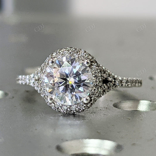 1.50CTW Round Halo Moissanite Split Shank Engagement Ring  customdiamjewel 10KT White Gold VVS-EF