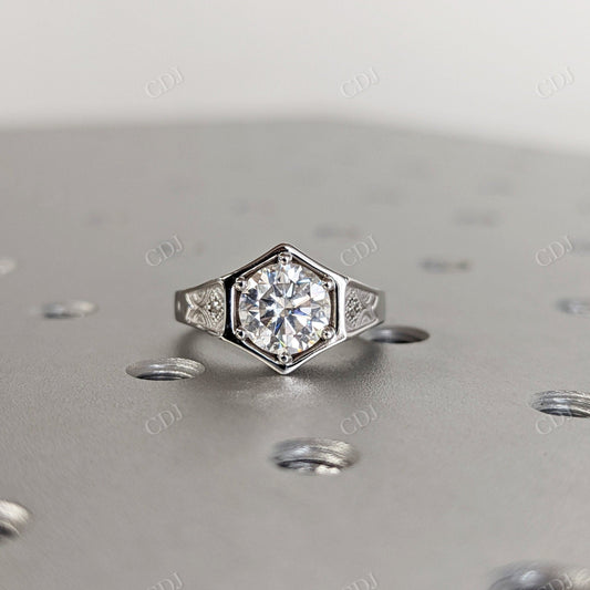 2.05CTW Hexagon Bezel Setting Round Moissanite Engagement Ring  customdiamjewel 10KT White Gold VVS-EF
