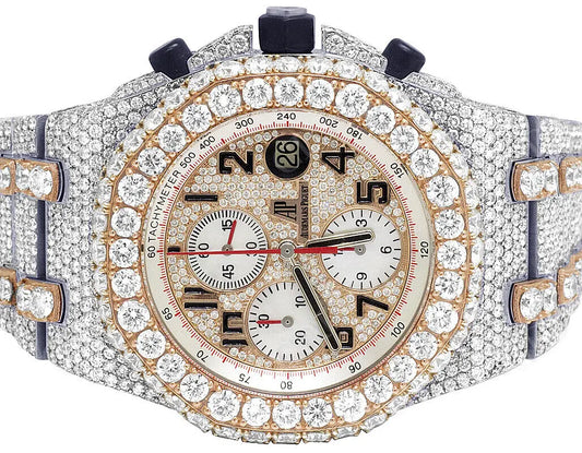 Rose Gold AP Modified Belt Out Real Diamond Watch For Male customdiamjewel