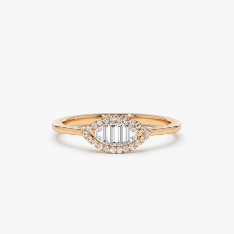 0.25CTW Marquise Shape Baguette Lab Grown Diamonds Wedding Band  customdiamjewel 10KT Rose Gold VVS-EF