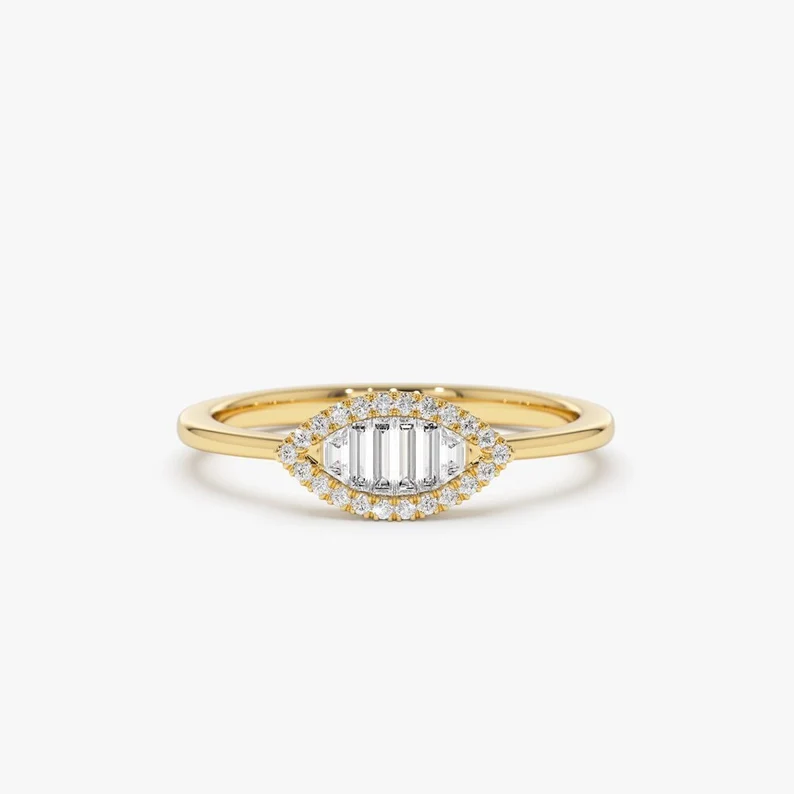 0.25CTW Marquise Shape Baguette Lab Grown Diamonds Wedding Band  customdiamjewel   