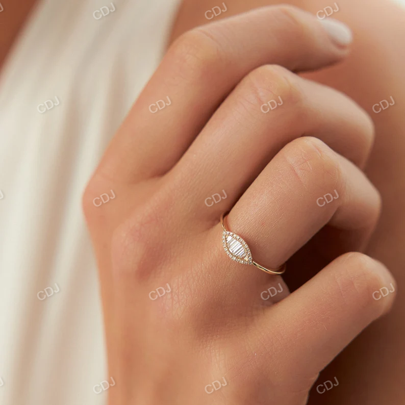 Marquise Shaped Baguette Diamond Wedding Band in Halo Setting  customdiamjewel   