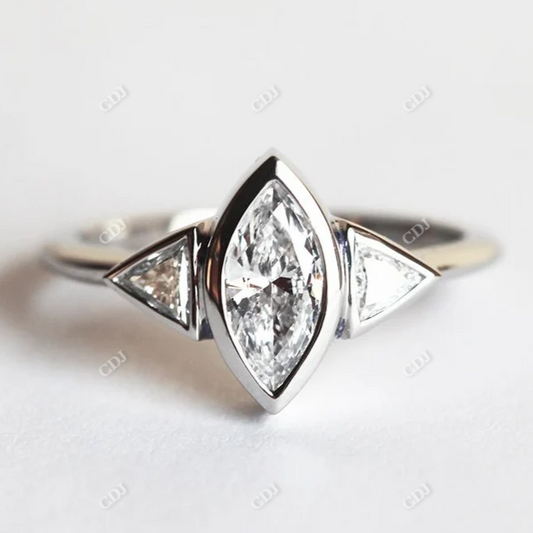 0.70ctw Three Stone Marquise Cut Moissanite Ring  customdiamjewel 10KT White Gold VVS-EF