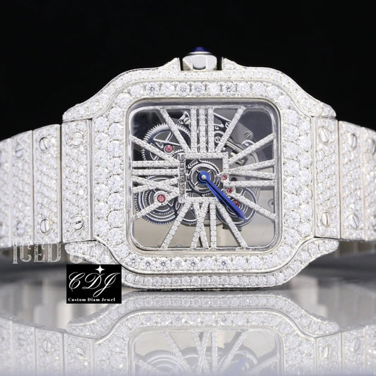 Cartier Skeleton Moissanite Hip Hop Wrist Watch customdiamjewel