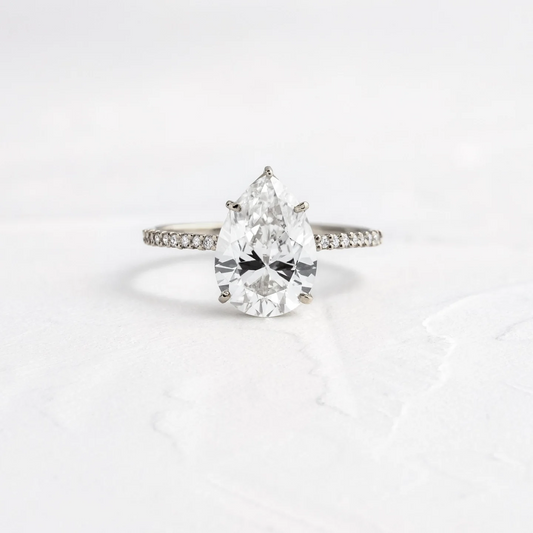 Pear Shape Moissanite Half Eternity Pav Engagement Ring  customdiamjewel 10KT White Gold VVS-EF