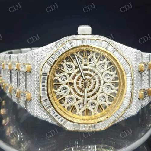 Moissanite Studded Fully Iced Out AP Skeleton Watch customdiamjewel