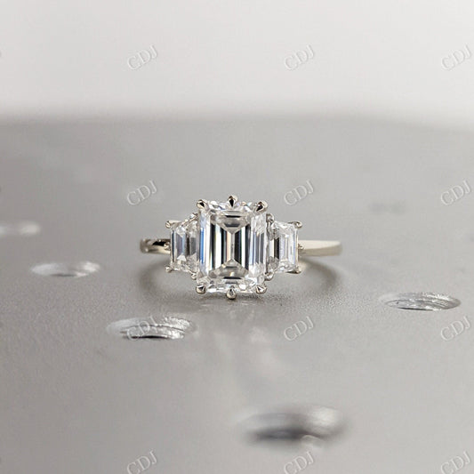 2.50CTW Emerald Cut Three Stone Moissanite Ring  customdiamjewel 10KT White Gold VVS-EF
