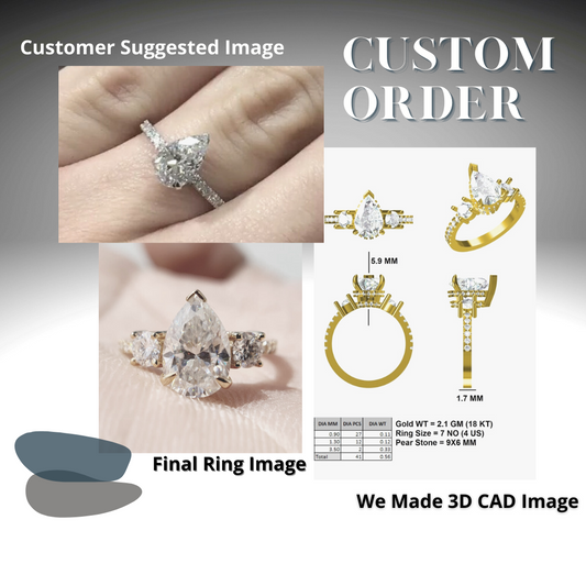 Three Stone Pear Cut Moissanite Engagement Ring, Round Cut Ring  customdiamjewel   