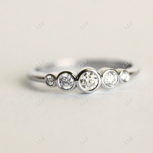 5 Stone Round Moissanite Bezel Set Engagement Ring  customdiamjewel 10KT White Gold VVS-EF