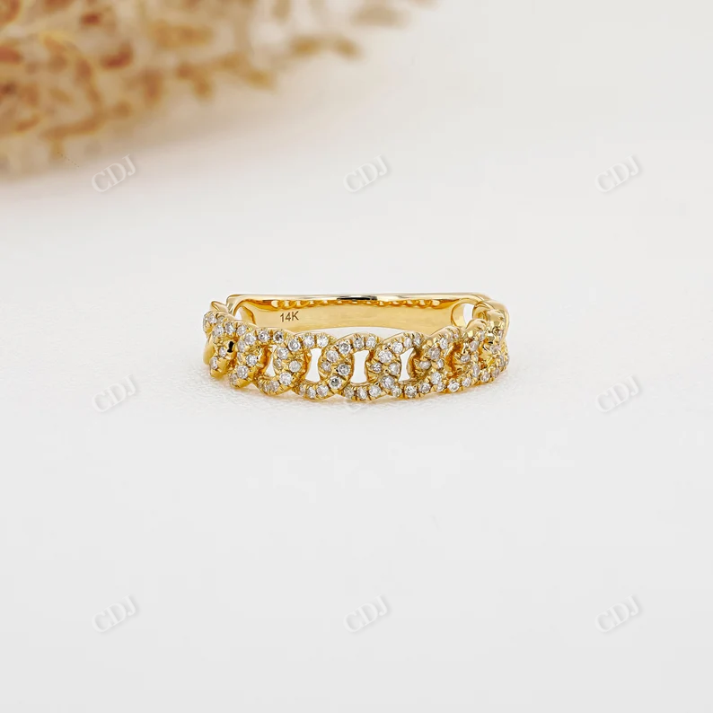 0.28CTW Lab Grown Diamond Pave Cuban Curb Link Wedding Band  customdiamjewel 10KT Yellow Gold VVS-EF