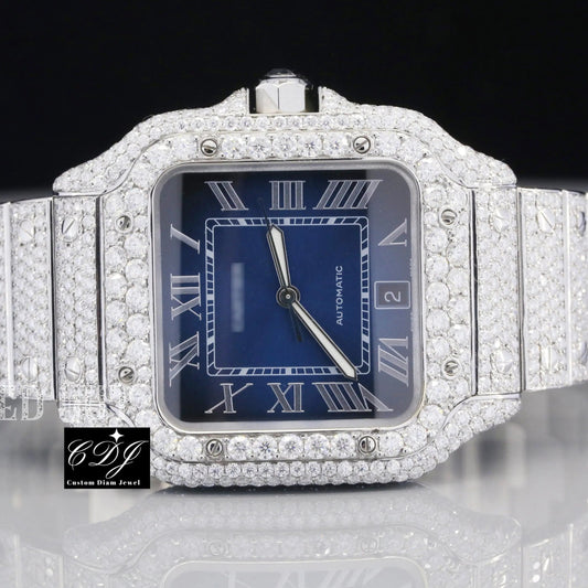 Cartier Custom Hip Hop Moissanite Blue Dial Watch customdiamjewel