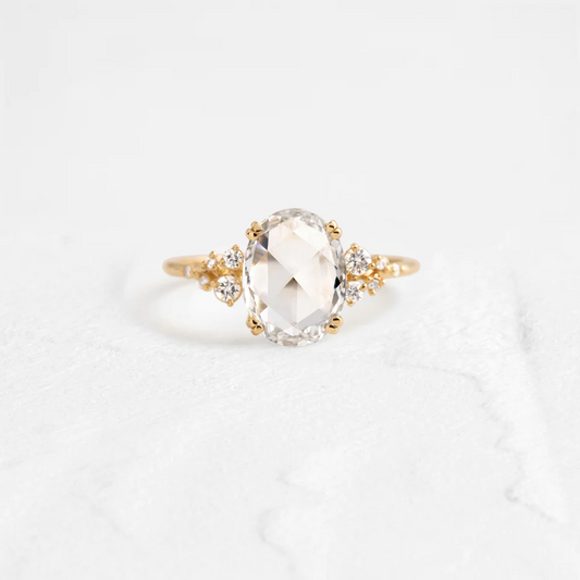 1.51 CT Oval Rose Cut Moissanite Snowdrift Engagement Ring  customdiamjewel 10KT Yellow Gold VVS-EF