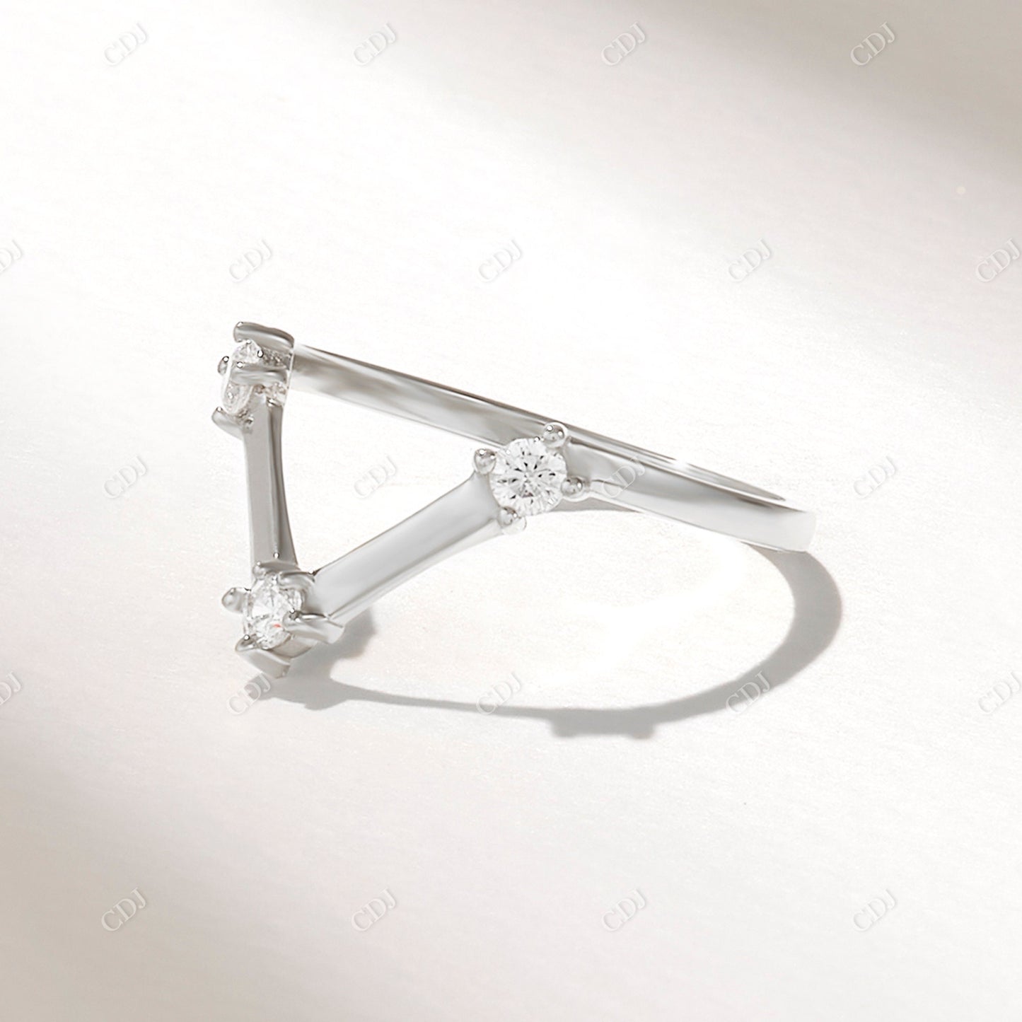 0.18CTW Three Stone Lab Grown Diamond Chevron Ring  customdiamjewel 10KT White Gold VVS-EF