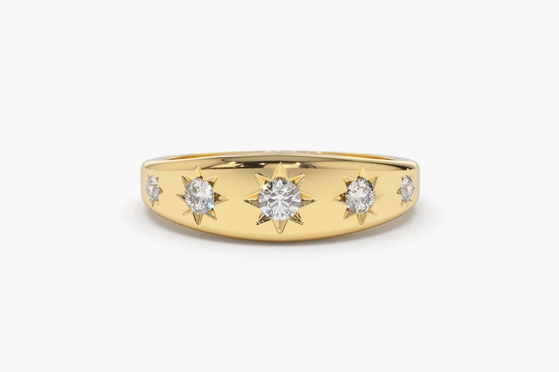 0.32CTW Split Round Lab grown Diamond 5 Stone Wedding Band  customdiamjewel 10KT Yellow Gold VVS-EF