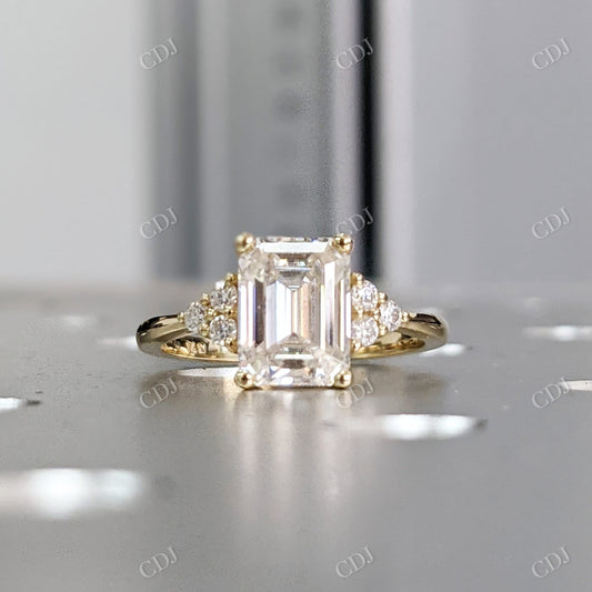 1.65CTW Emerald Cut Cluster Moissanite Engagement Ring  customdiamjewel 10KT Yellow Gold VVS-EF