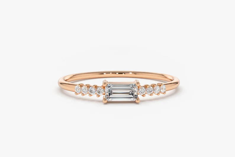 0.25CTW Minimalist Baguette Lab Grown Diamonds Solitaire Band  customdiamjewel 10KT Rose Gold VVS-EF