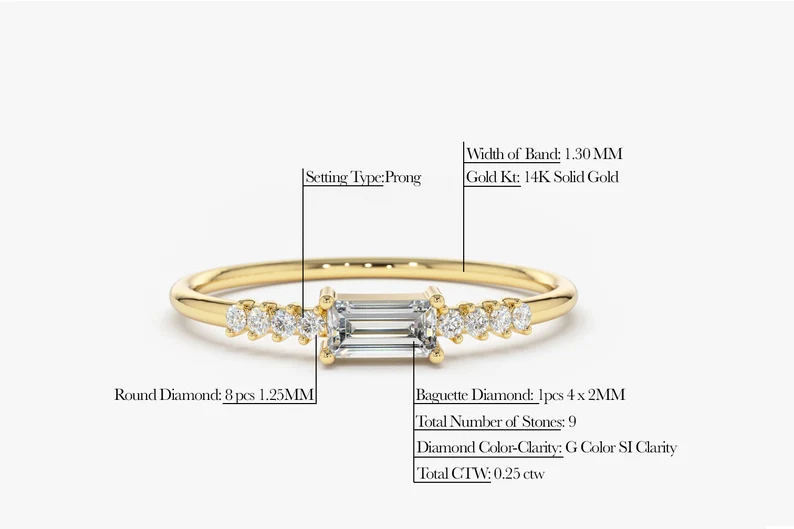 0.25CTW Minimalist Baguette Lab Grown Diamonds Solitaire Band  customdiamjewel   