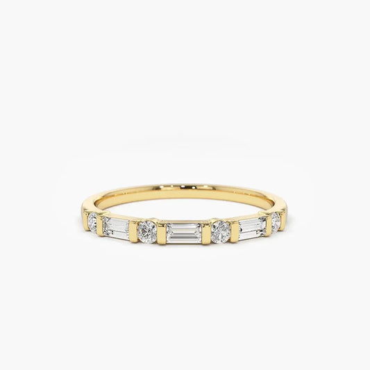 0.27CTW Alternating Baguette and Round Diamond Wedding Band  customdiamjewel 10KT Yellow Gold VVS-EF