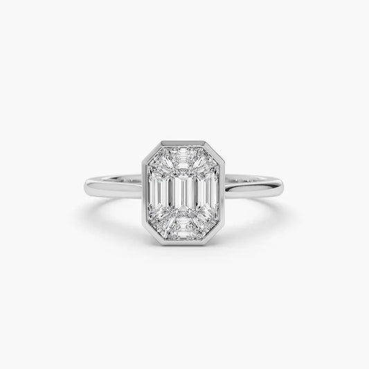 0.55CTW Emerald Cut Mosaic Solitaire Engagement Ring  customdiamjewel 10KT White Gold VVS-EF