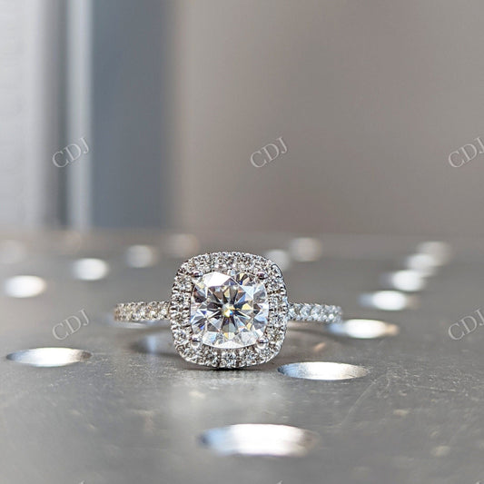 Old Mine Cushion Cut Colorless Moissanite Diamond Halo Engagement Ring  customdiamjewel 10KT White Gold VVS-EF