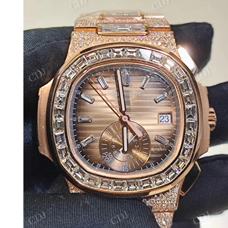 Rose Gold Patek Philippe Iced Out Custom Moissanite Watch customdiamjewel