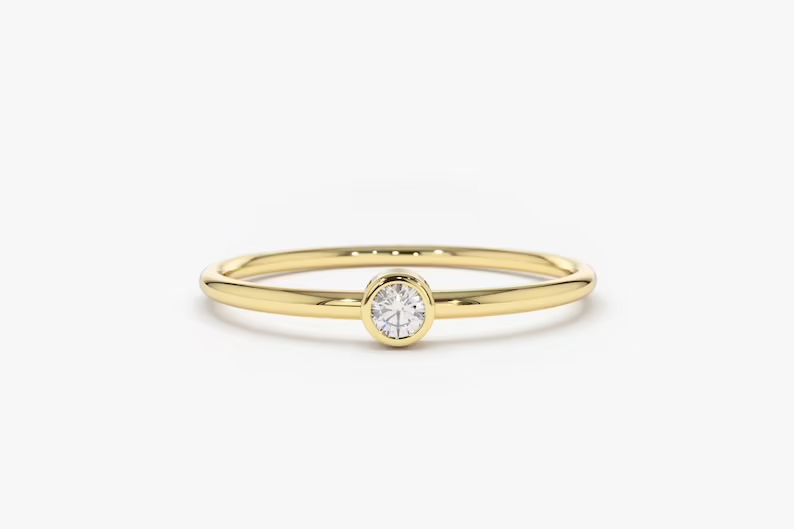Simple Solitaire Bezel Set Diamond Wedding Band  customdiamjewel 10KT Yellow Gold VVS-EF