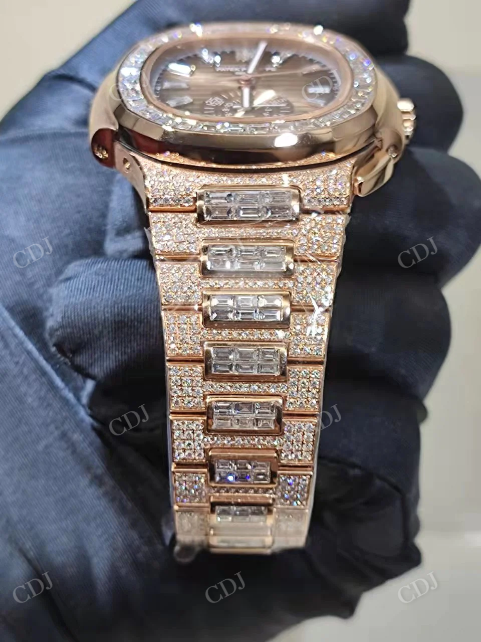 Rose Gold Patek Philippe Iced Out Custom Moissanite Watch customdiamjewel