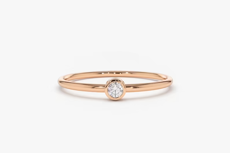 Simple Solitaire Bezel Set Diamond Wedding Band  customdiamjewel 10KT Rose Gold VVS-EF