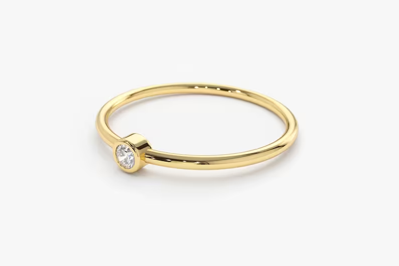 Simple Solitaire Bezel Set Diamond Wedding Band  customdiamjewel   