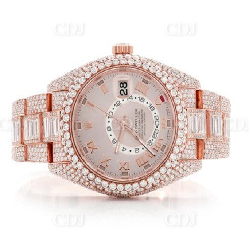 Custom 42MM ROLEX Rose Gold pelted Luxury Diamond Watch.(35.36CTW)  customdiamjewel   