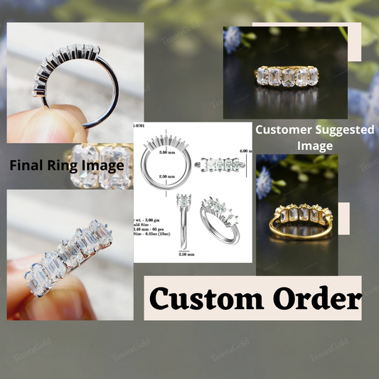 6 Stone Emerald Cut Moissanite Half Eternity Wedding Band  customdiamjewel   