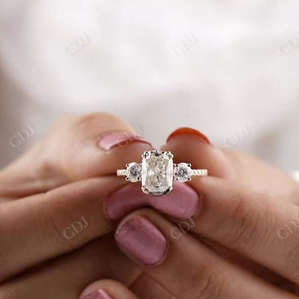 Elongated Cushion Cut Moissanite Side Round Cut Engagement Ring  customdiamjewel   