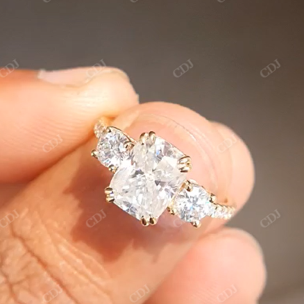 Elongated Cushion Cut Moissanite Side Round Cut Engagement Ring  customdiamjewel   