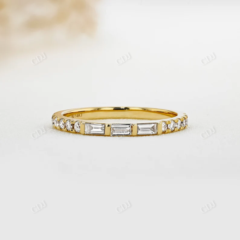 0.28CTW Triple Baguette Center With Round Lab Grown Diamond Stackable Band  customdiamjewel 10KT Yellow Gold VVS-EF