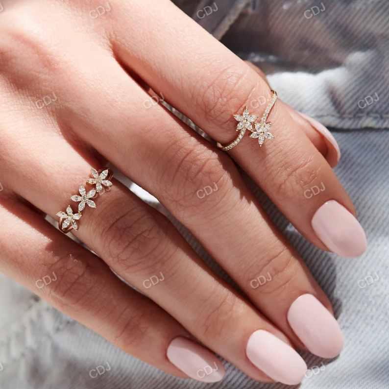 Flower Design Marquise Cut Bypass Wedding Band customdiamjewel
