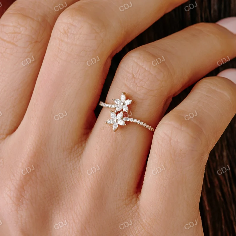 Flower Design Marquise Cut Bypass Wedding Band customdiamjewel