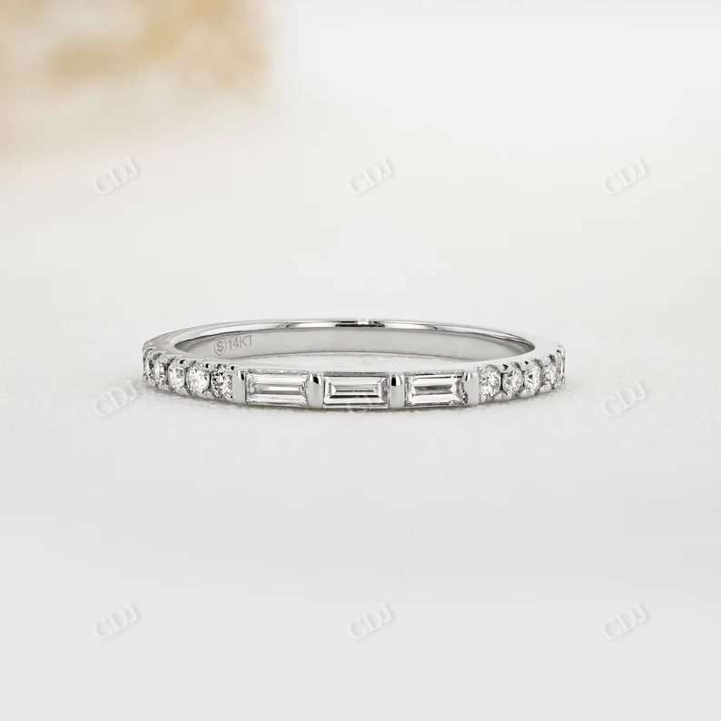 0.28CTW Triple Baguette Center With Round Lab Grown Diamond Stackable Band  customdiamjewel 10KT White Gold VVS-EF