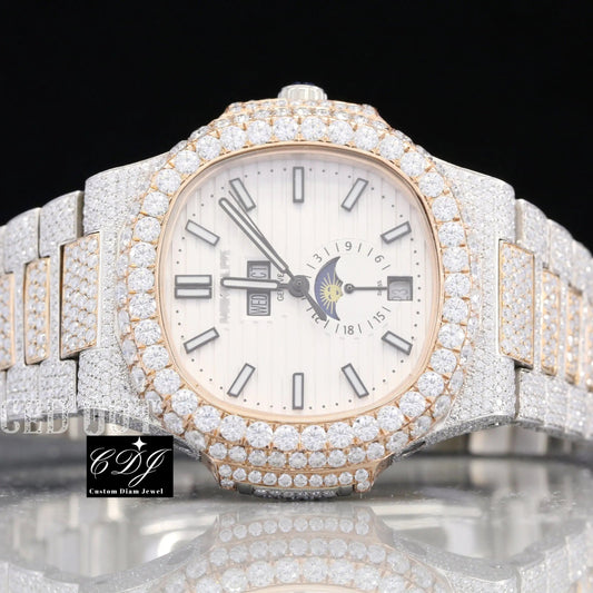 New Arraival Custom Two Tone Moissanite Hip Hop Wrist Watch customdiamjewel