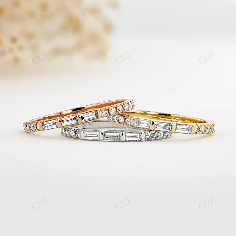 0.28CTW Triple Baguette Center With Round Lab Grown Diamond Stackable Band  customdiamjewel   
