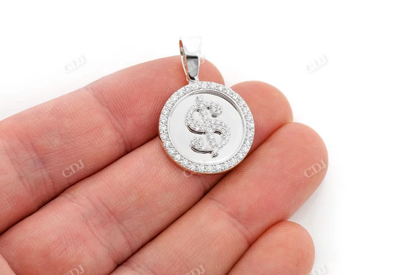 1.00CTW Dollar Sign Circle White Gold Pendant customdiamjewel