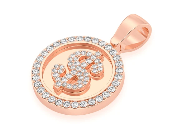1.00CTW Dollar Sign Circle White Gold Pendant customdiamjewel