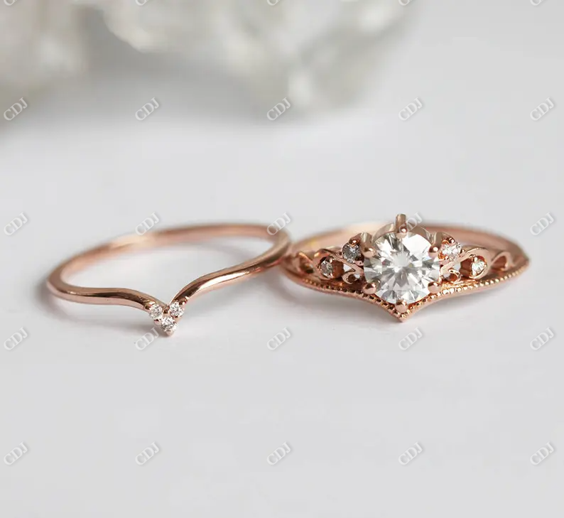 Vintage Round Cut Moissanite Bridal Ring Set  customdiamjewel   