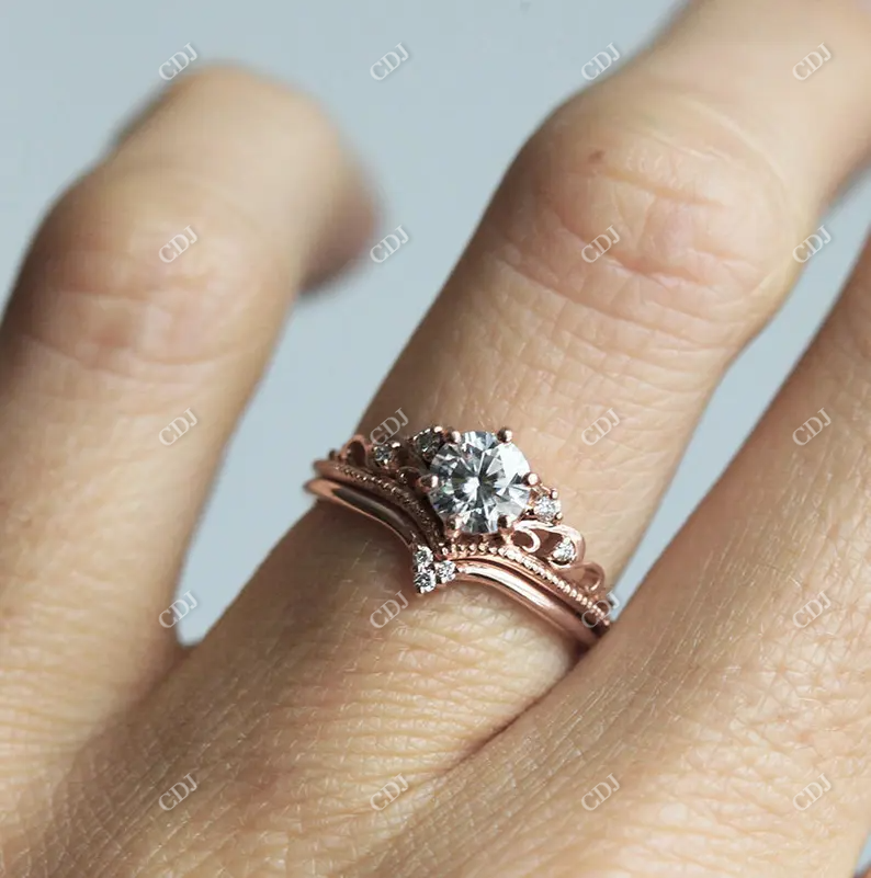 Vintage Round Cut Moissanite Bridal Ring Set  customdiamjewel   