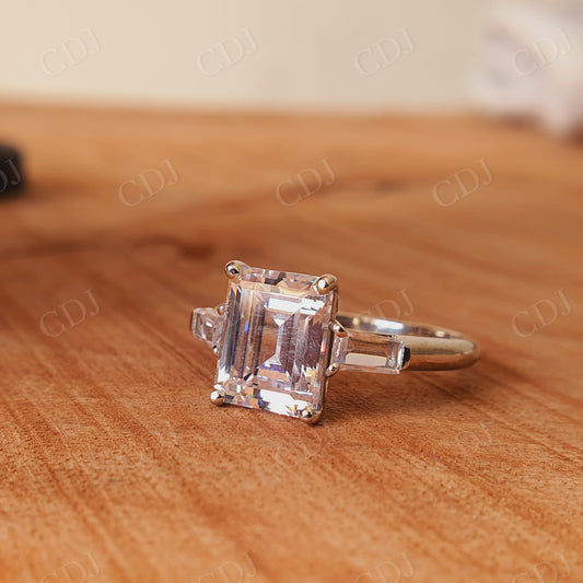 3.00CT Emerald Cut Three Stone Moissanite Engagement Ring  customdiamjewel   