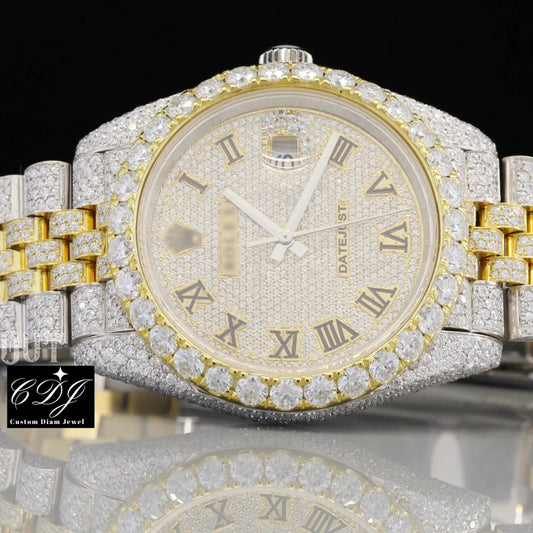 Rolex Iced Out Two Tone Hip Hop Moissanite Watch customdiamjewel