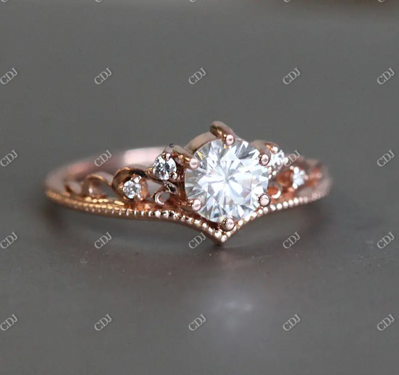 Vintage Round Cut Moissanite Bridal Ring Set  customdiamjewel   