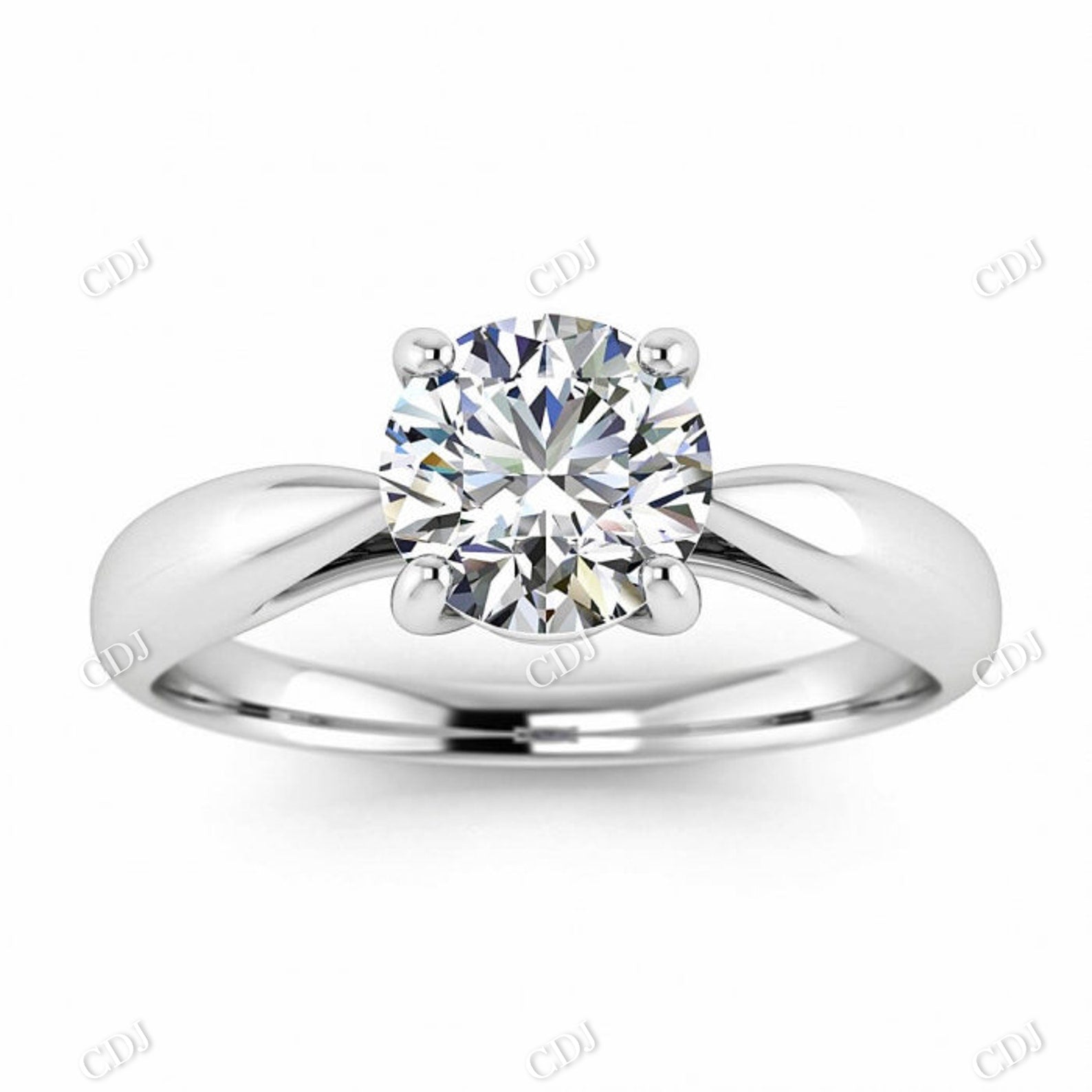 Solid White Gold Tapered Band Solitaire Engagement Ring  customdiamjewel 10KT White Gold VVS-EF