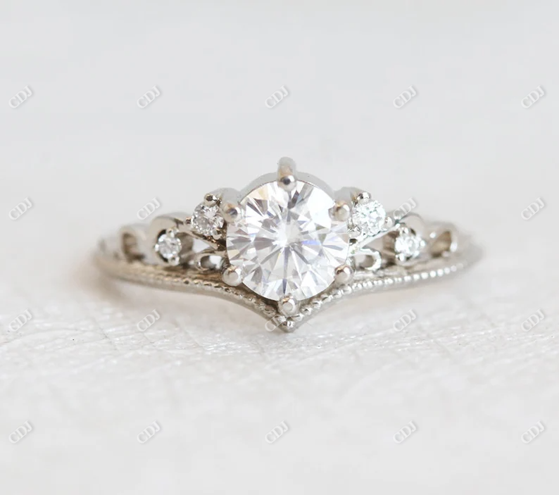 Vintage Round Cut Moissanite Bridal Ring Set  customdiamjewel   